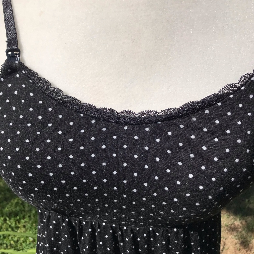 Motherhood Sz S Maternity Dress Black with White Polkadots Spaghetti Straps Lace - Picture 4 of 5